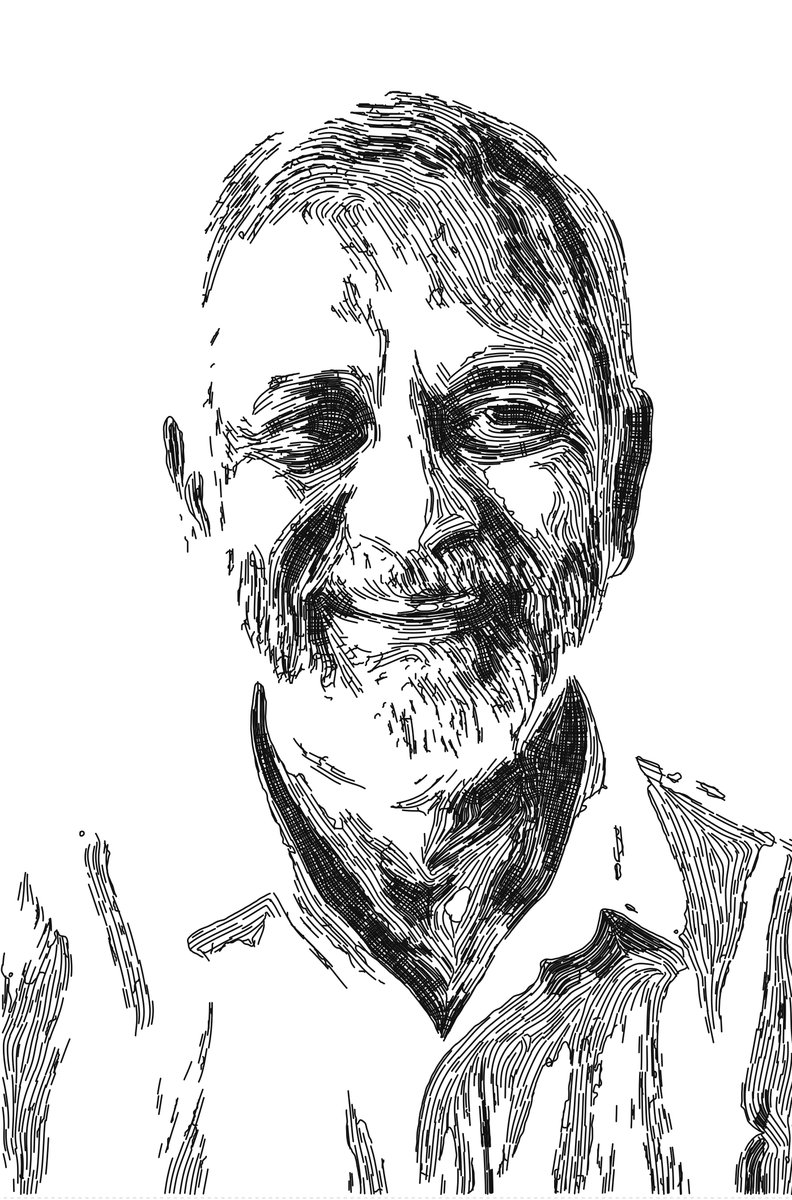 Ink drawing of an older man